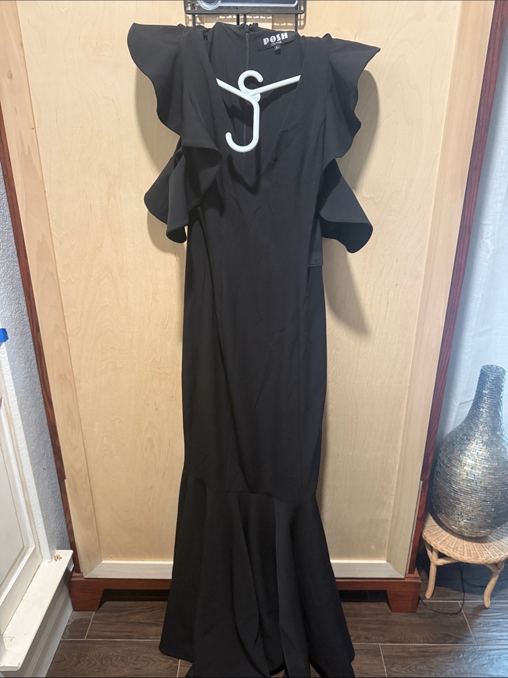 Posh Black Ruffle Sleeve Mermaid Maxi Dress